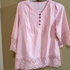 Pink Lace Trim Women's Top